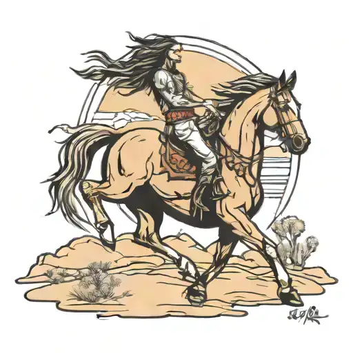 Desert Scene With Bucking Horse