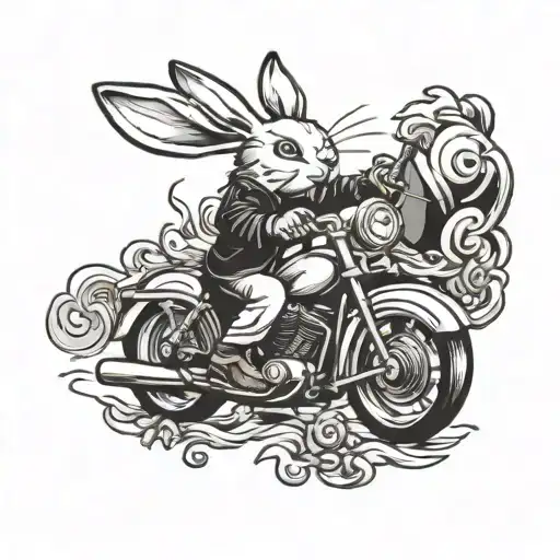 Black And White Rabbit Riding Motorcycle