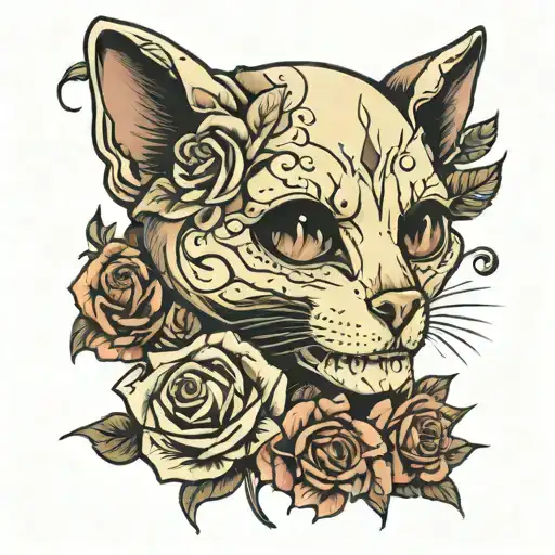 Cat Skull And Roses
