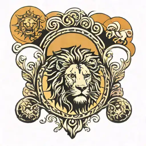 Lion Footprint With Leo Zodiac Sign Inside And Sun Background