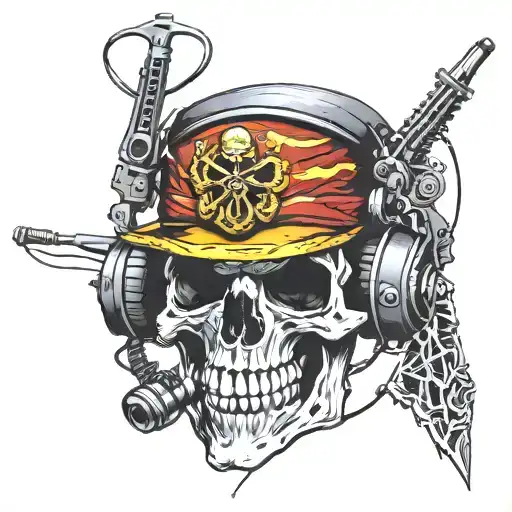 Marine Corp Skull Wearing Headphones