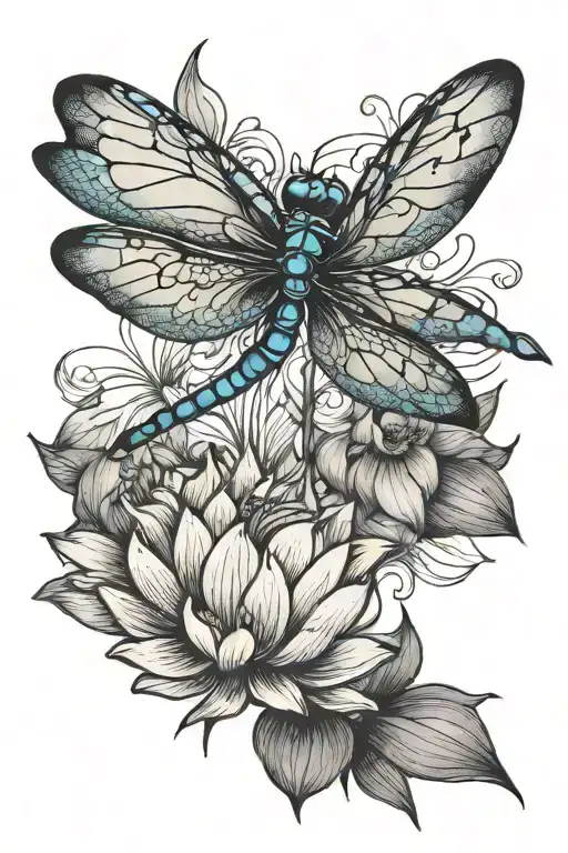 Dragonfly Hovering Above Lotus Flower