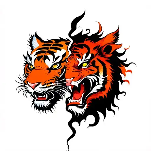 Split Head With Half Being Chinese Dragon And The Other Half A Tiger