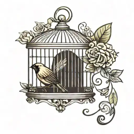A Small Birdcage With A Small Bird Flying Out Of It As A Memory Of My Deceased Grandmother