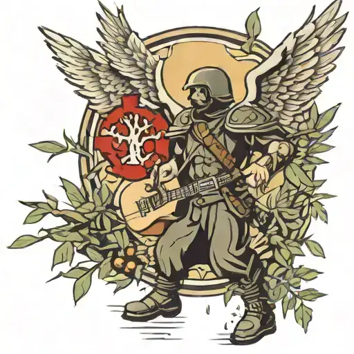 Winged Soldier From Linkin Park With Olive Tree Of Life
