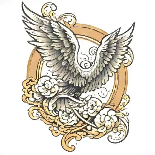 Angel Wings Cloudy Background Tattoo