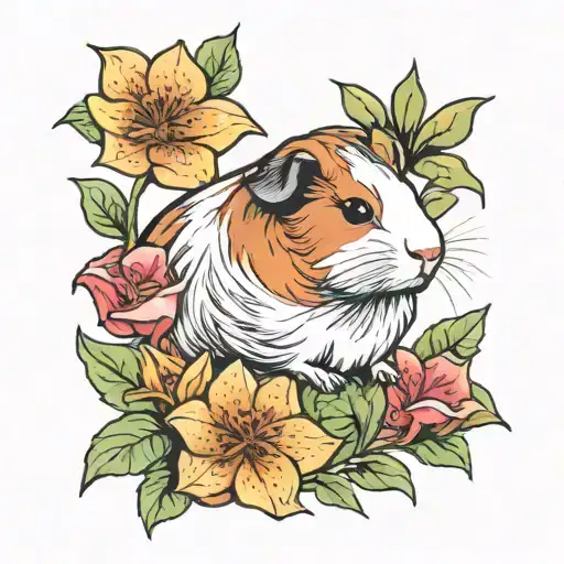 Guinea Pig And Lily Flower