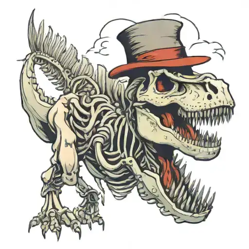 Full Skeleton Of Tyrannosaurus Rex With Paleontologist Hat