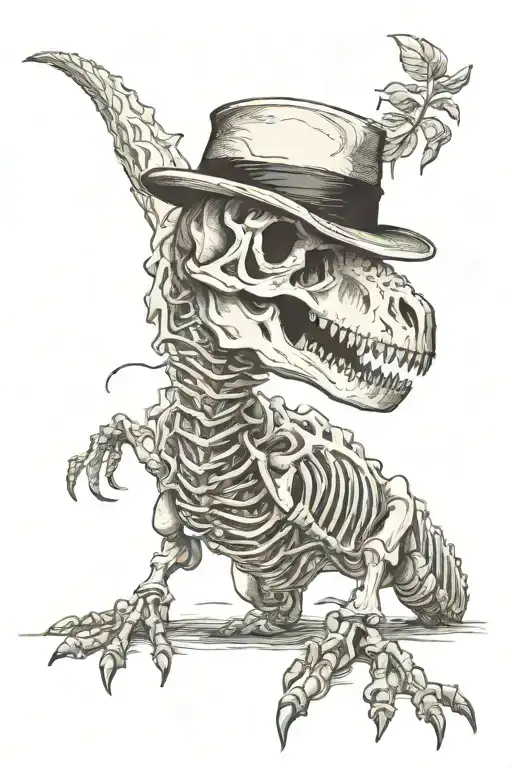 Full Skeleton Of Tyrannosaurus Rex With Paleontologist Hat