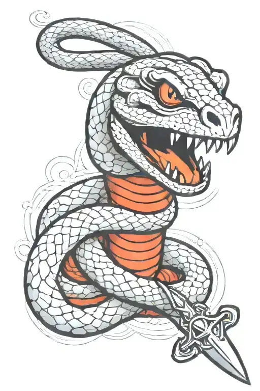 Snake With Sword Through Head On The Thumb Near Wrist