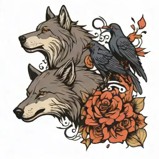 Pdin With Wolf And Raven