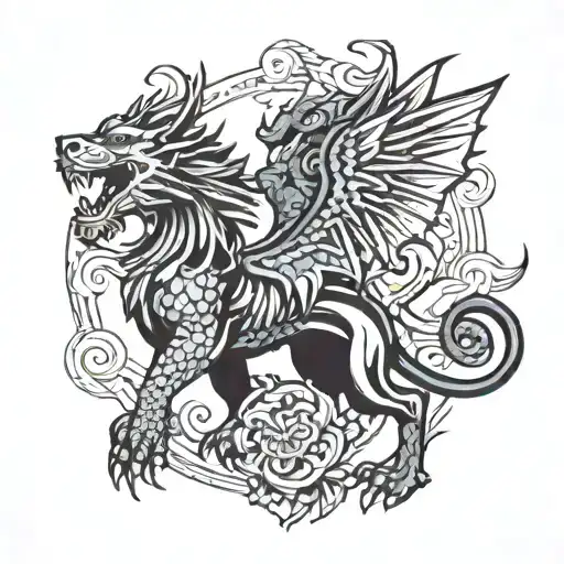 Welsh Dragon Fighting A Lion