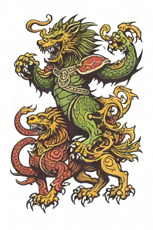 Welsh Dragon Fighting A Lion Wearing