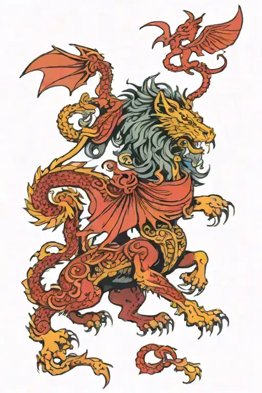 Welsh Dragon Fighting A Lion Wearing