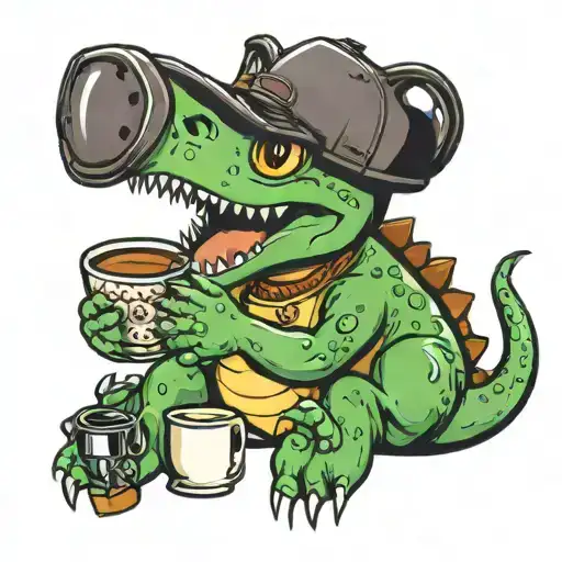 Cute Dinosaur Drinking Coffee