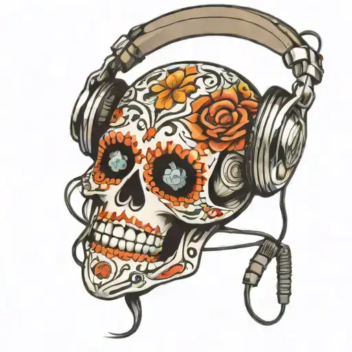 Sugar Skull Wearing Headphones