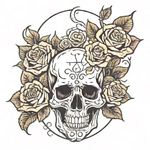 Skull And Roses Blooming