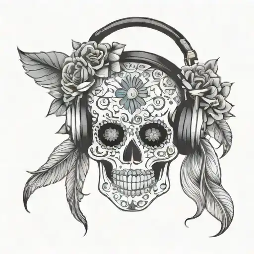Sugar Skull Wearing Headphones Symbolizing The Client's