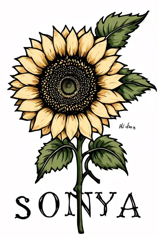 Sunflower Tattoo With The Name Sonya As Stem 3-31-1970-7-24-24
