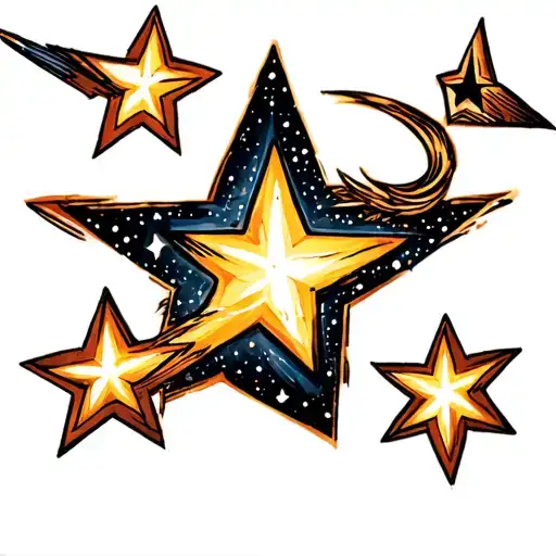 Shooting Star With Trail And 3 Smaller Stars