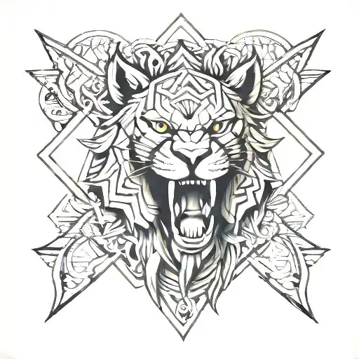 Roaring Lion Spartan Helmet Star Of David Geometric Mandala Design
