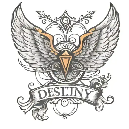 Wings With Word Destiny Word Written Tattoo