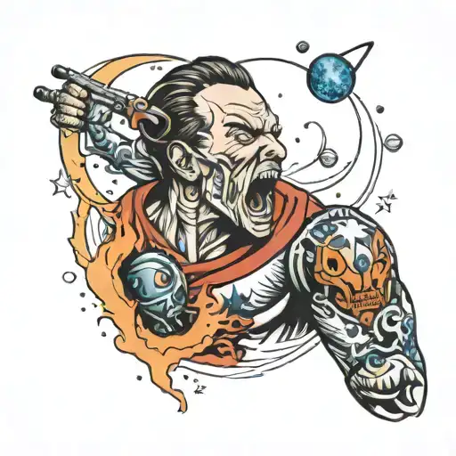 Shoulder Tattoo With A Mix Of Screaming Man And Space Art