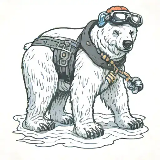 Polar Bear Standing Up With Goggles And Winter Hat
