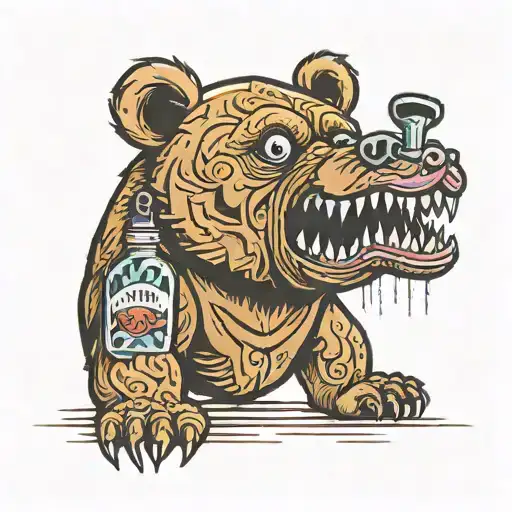 A Bear With An Automat In Mouth Open