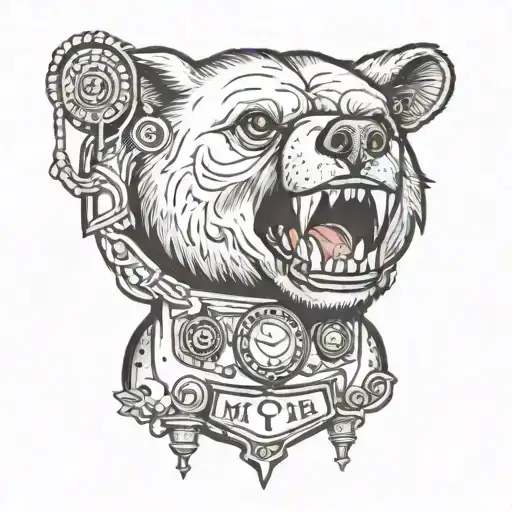 A Bear With An Automat In A Mouth Open Looking