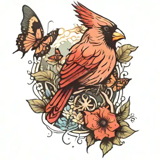 Cardinal And Butterflies