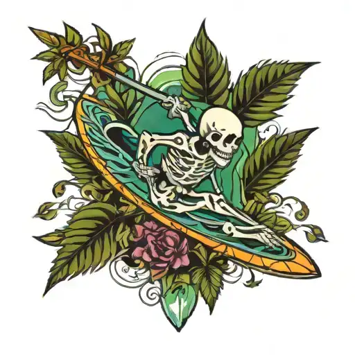 Skeleton Rider Surfboard Cannabis Leaf