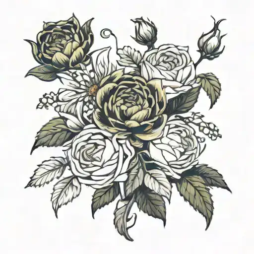 3 Sisters Tattoo Vined Flowers Of Rose Honeysucke Chrysanthemum Carnation Snow Drop