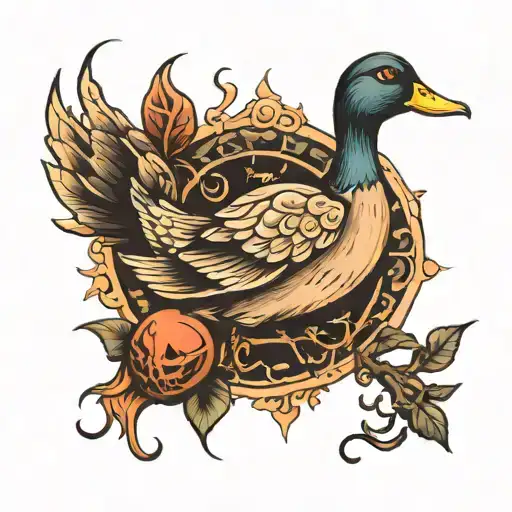 Duck And Spider Traditional Tattoo Design