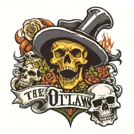The Word Outlaw With Skulls And The Reeper Tattoo