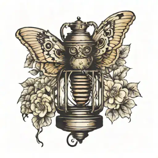 A Tattoo With A Death Moth Inside An Old Rusty Lantern