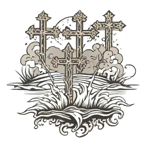 3 Crosses In The Sky Coming Out Of Water