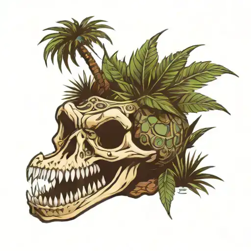 Gator Skull With Palmetto Trees