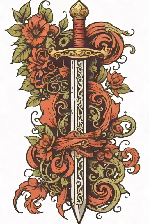 A Single Sword Being Wrapped By Vines