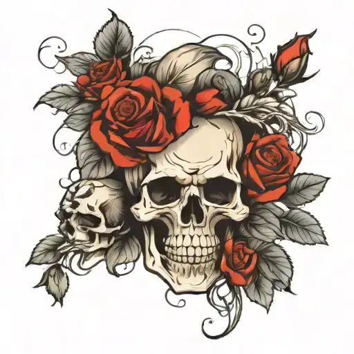 Skull And Roses Blooming