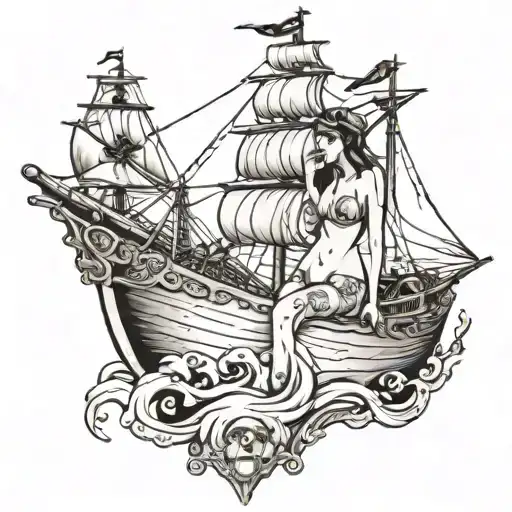 Nude Female Pirate Ship Sailing