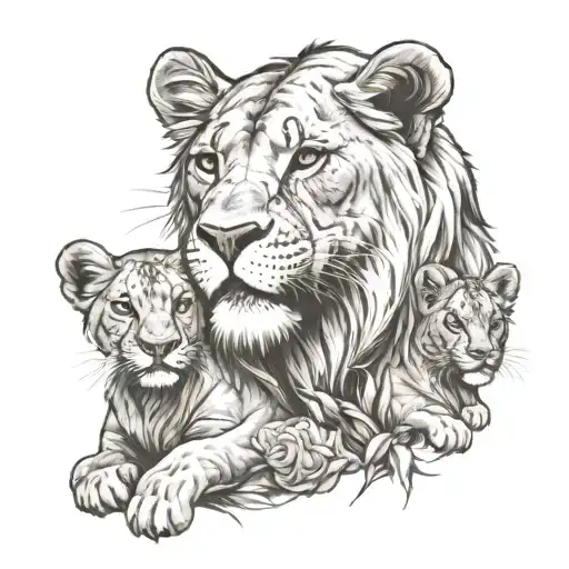 Lioness With Two Lion Cubs To Cover Up An Old Tattoo On Her Back