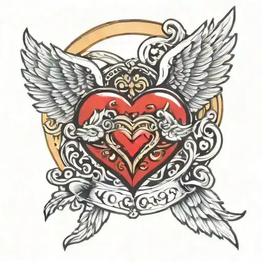 Heart With Angel Wings And Halo Symbolizing