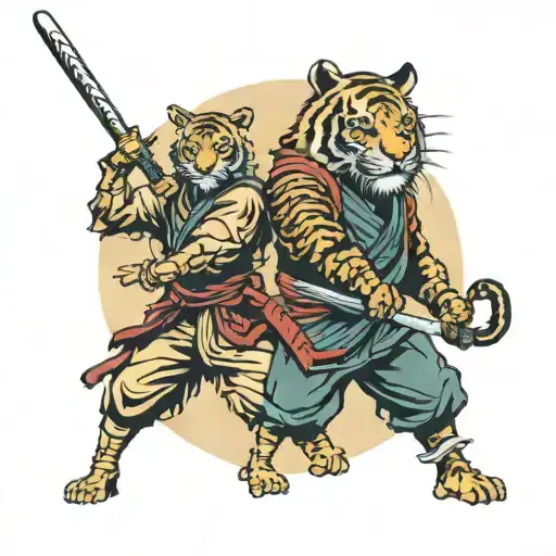 Tiger And Samurai With Katana