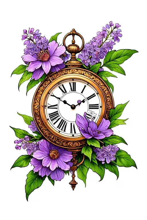 Clock And Lilac Flower