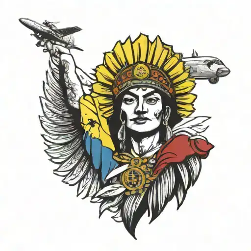 Colombia Flag With Indian And A Plane