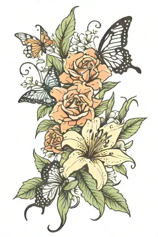 Lily Flower Butterfly Leaves Roses
