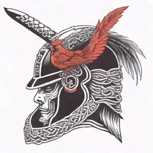 Samurai Helmet With Cardinal Sitting