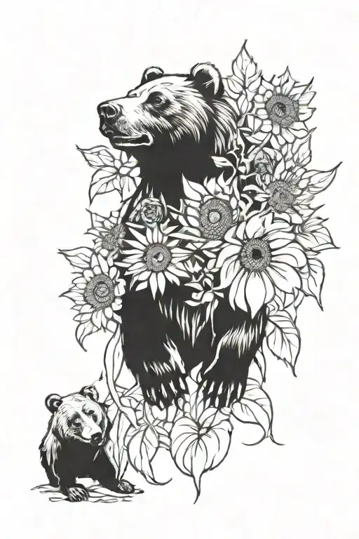 Bear In Sunflowers Wrapped