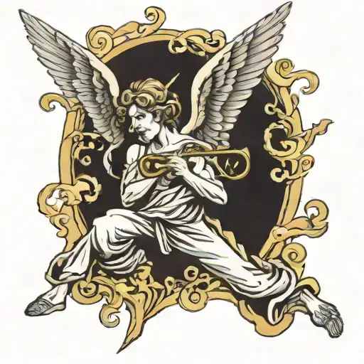 Angel Blowing Trumpet Coming From Clouds Inside